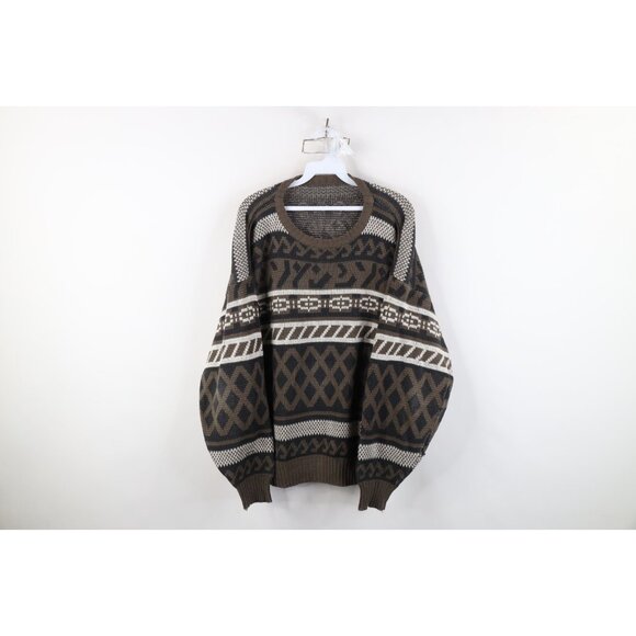 Vintage 90s Streetwear Mens Large Southwestern Geometric Fair Isle Knit Sweater - Picture 1 of 11